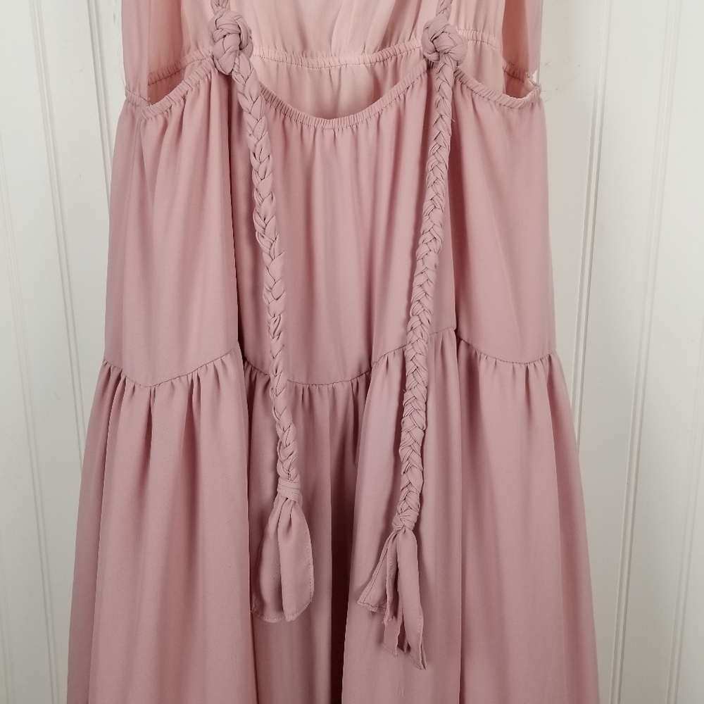 Lulus Sunshine Bound Mauve Pink Tiered Maxi Dress V Neck Adjustable Size Large - Picture 13 of 16